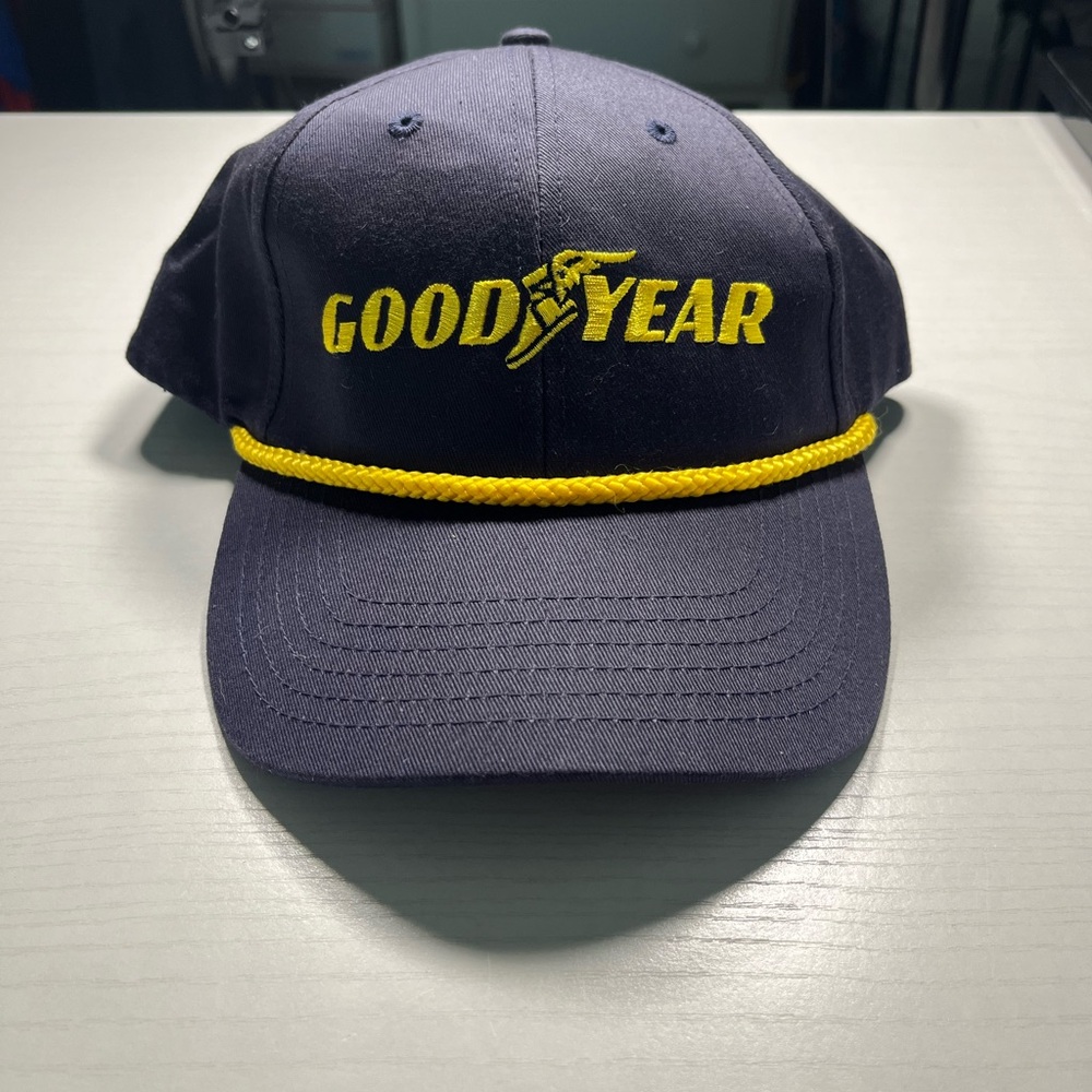 Vtg Goodyear Hat Swingster‎ Trucker Snapback Racing Blue Gold Rope / USA